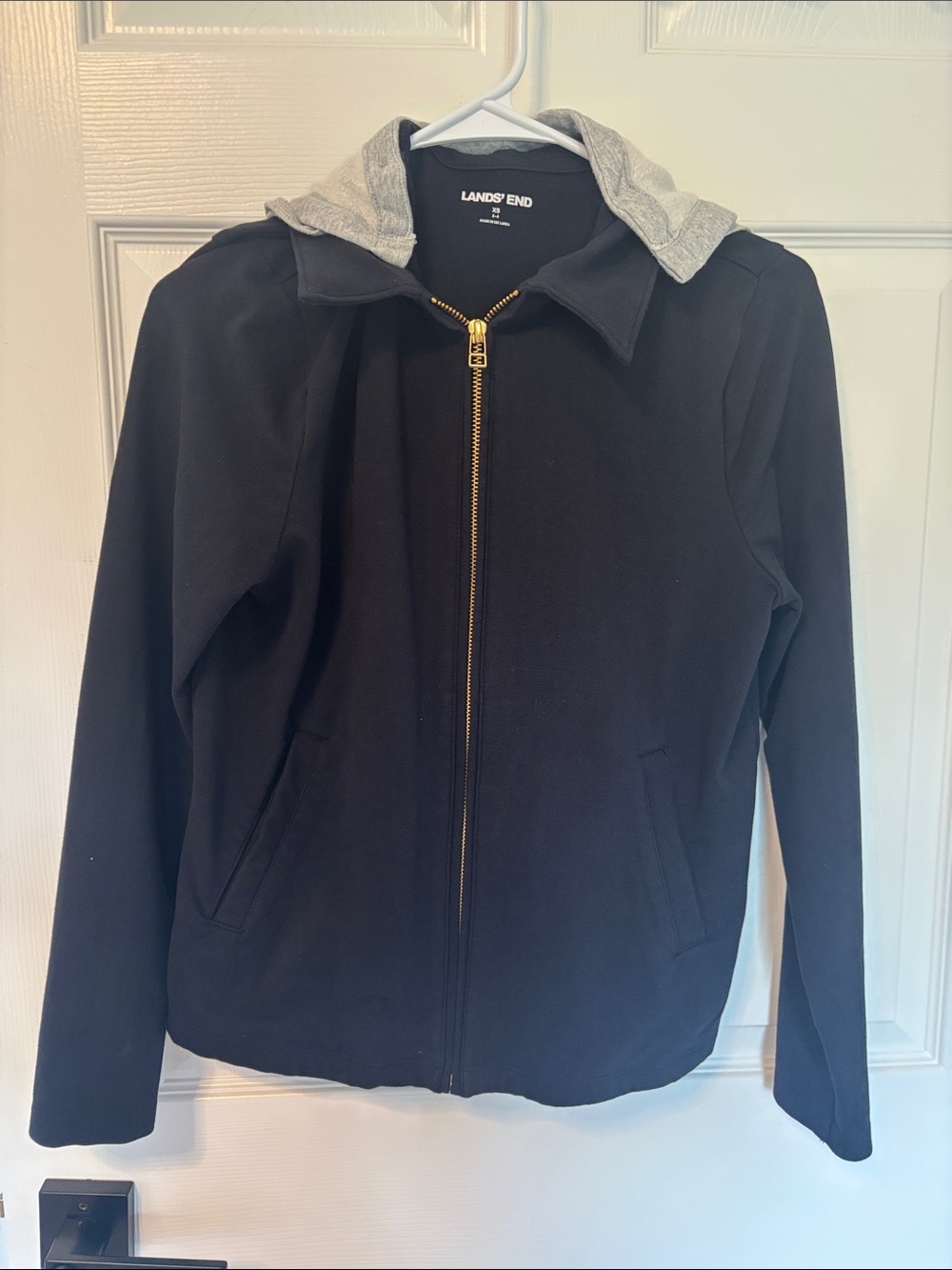 Lands' End Women's Black Hooded Zip-Up Jacket with Gray Lining